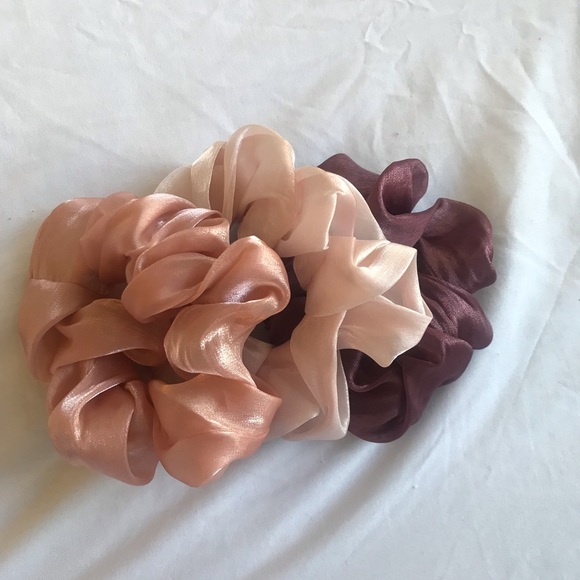 American Eagle Outfitters Accessories - 3-Pack Sheer Scrunchie Hair Ties, Plum Purple and Blush Pink, American Eagle